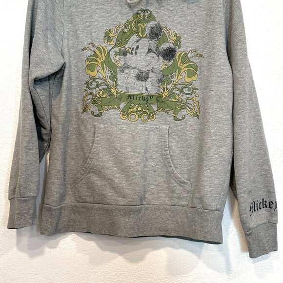 Womens Mickey Mouse Pullover Hoodie Sweatshirt Gray Front and Sleeve Graphic MED - Picture 7 of 7